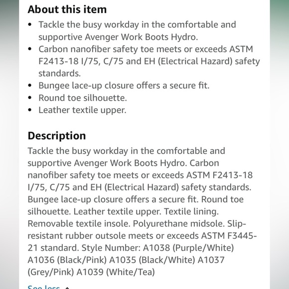 Avenger A1036 carbon fiber toe work shoe oil / slip resistant Pink/black 11 Wide - Picture 9 of 9